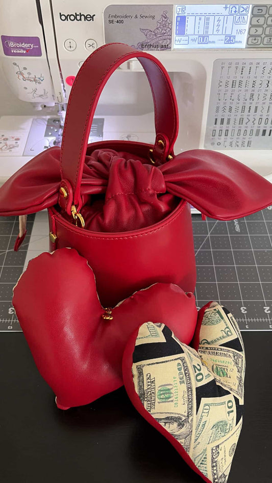 Red Leather Bow Tie Bucket Bag